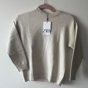 Zara Cream Crew Neck Sweater Relaxed Fit